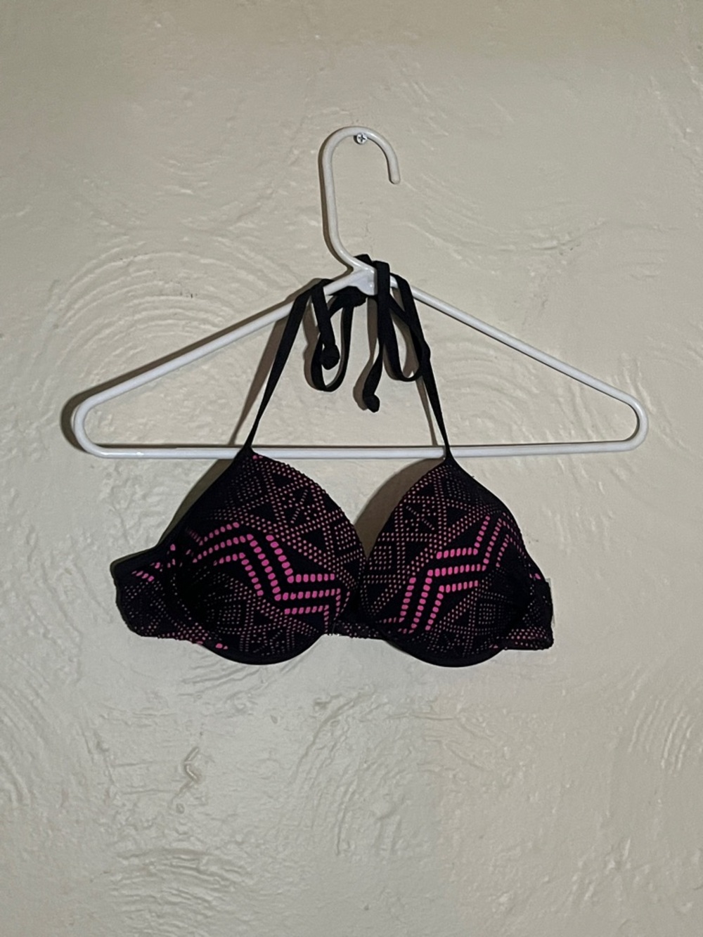 BONGO Black and Hot Pink Padded Halter Swim Top